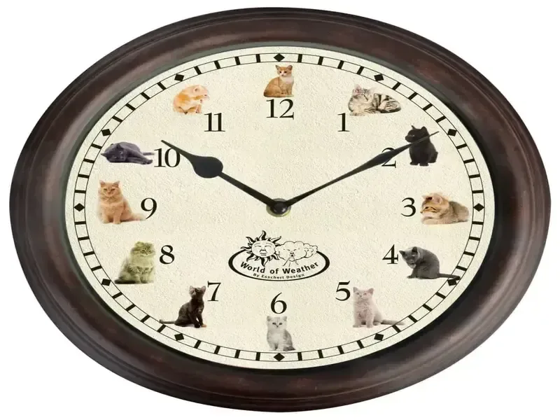 Esschert Gestantikung Uhr mit Katzengeräuschen für den Garten oder Balkon - HaustierPro