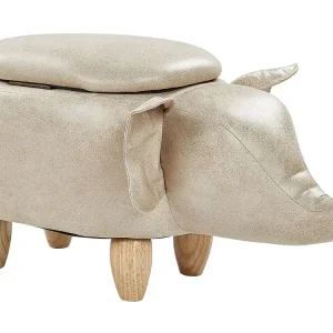 Faux Leder Storage Animal Stool Taupe ELEPHANT - HaustierPro