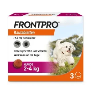 Frontpro Kautablette gegen Zecken und Flöhe, für Hunde 2 bis 4 kg 3 Tabletten