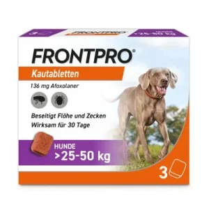 Frontpro Kautablette gegen Zecken und Flöhe, für Hunde >25 bis 50 kg 3 Tabletten