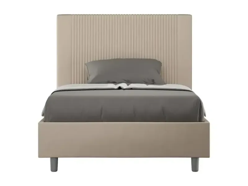 Gepolstertes Bett mit Lattenrost 140x200 mit Kunstlederbezug Taubengrau Goya - HaustierPro