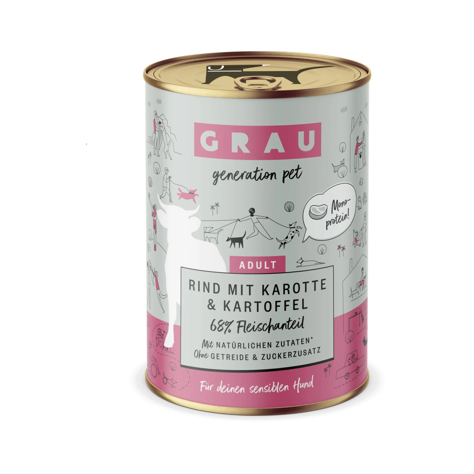 Grau Adult Glutenfreies Hundefutter - Rindfleisch mit Karotte und Kartoffel