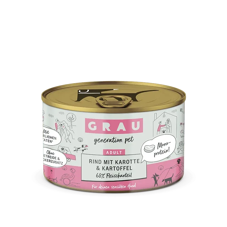 Grau Hund Rind mit Karotte & Kartoffel