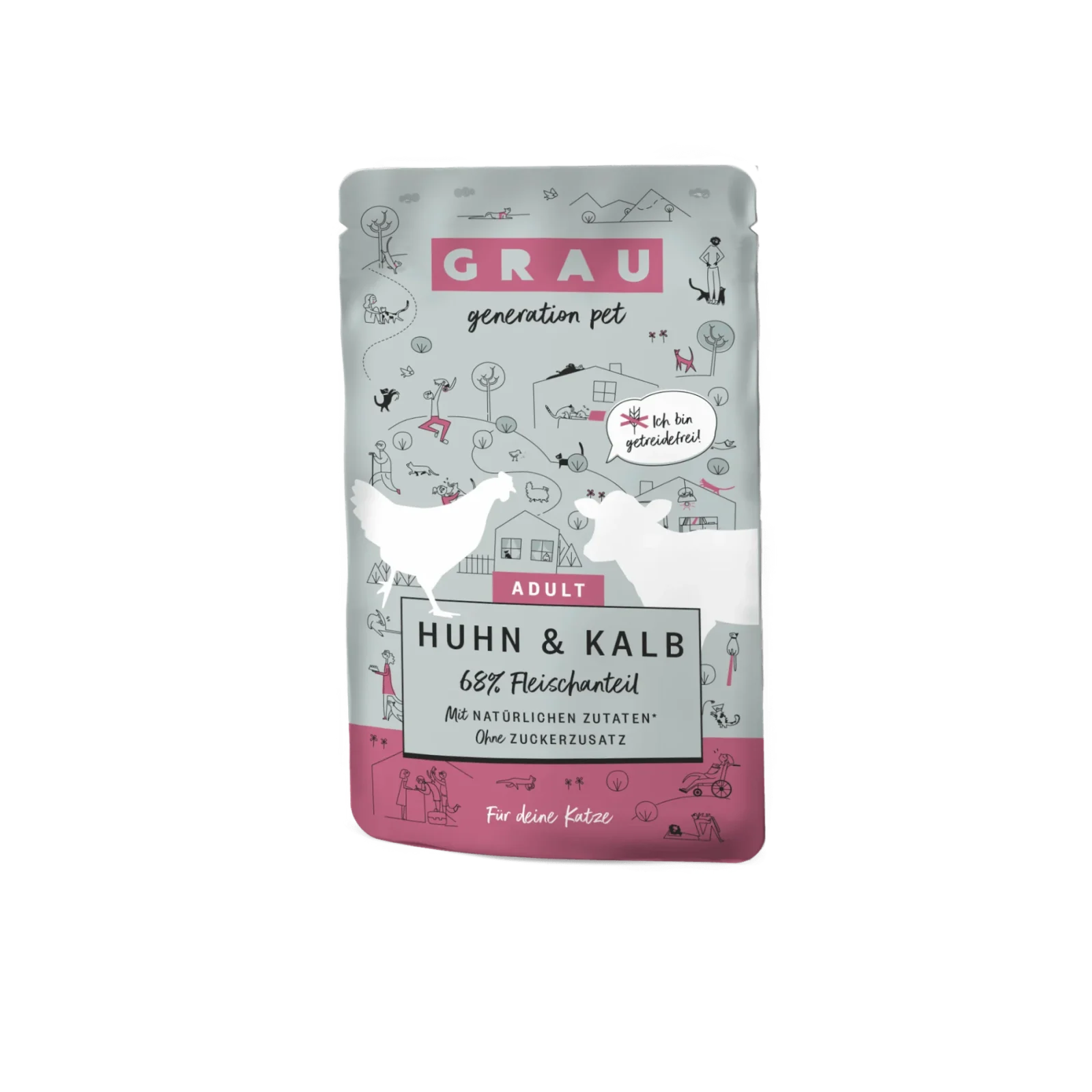 Grau Katze Pouch Beutel Huhn & Kalb