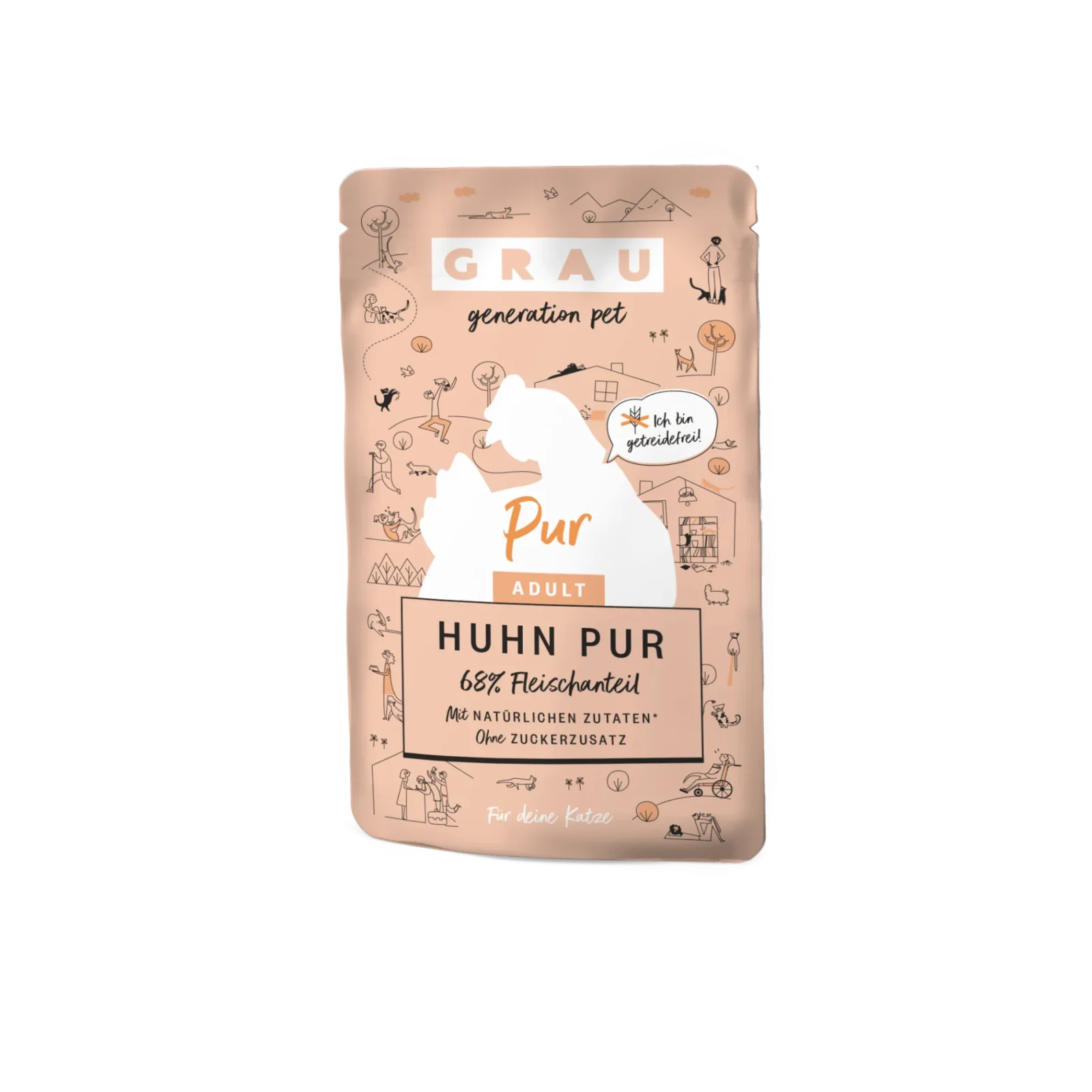 Grau Katze Pouch Beutel Huhn pur