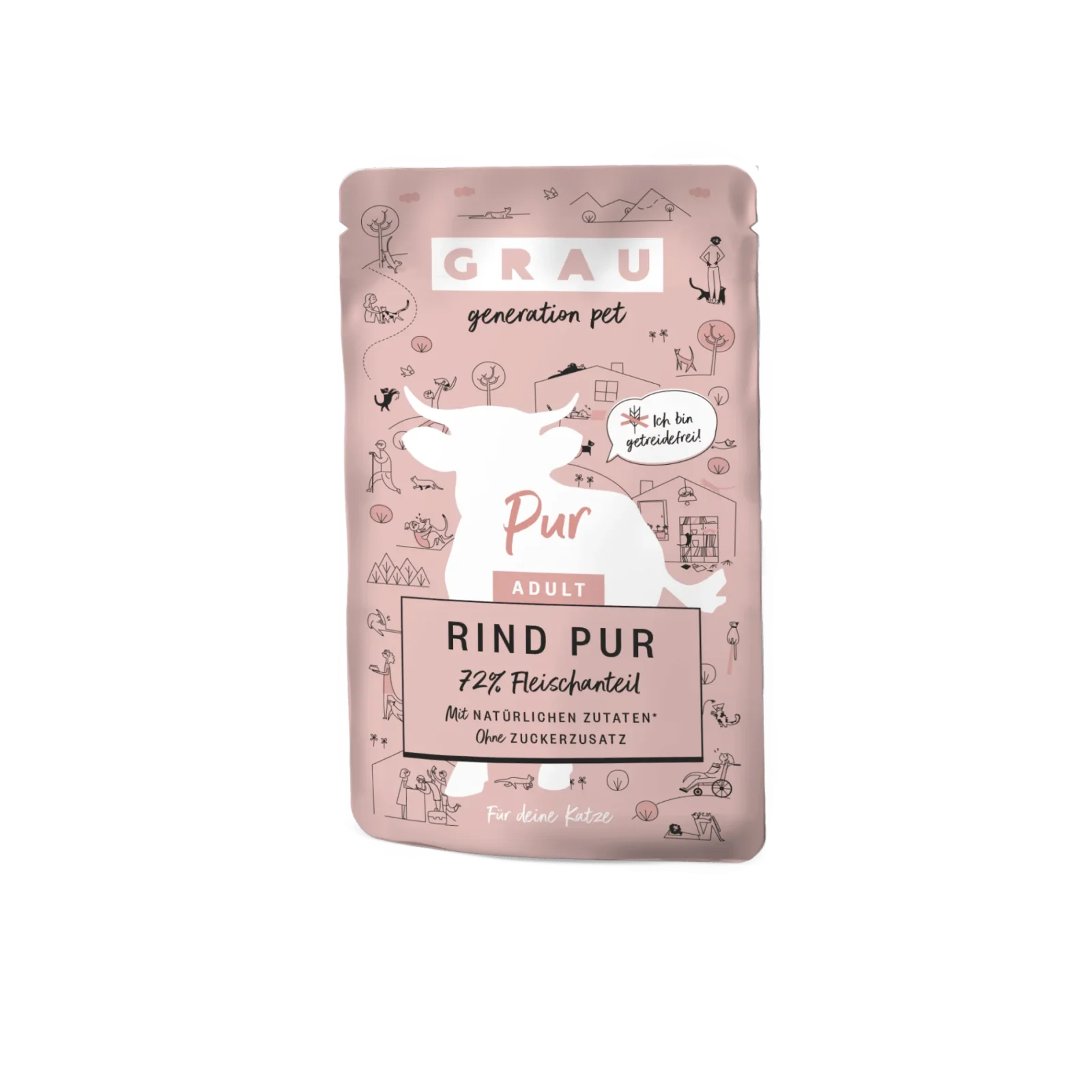 Grau Katze Pouch Beutel Rind pur