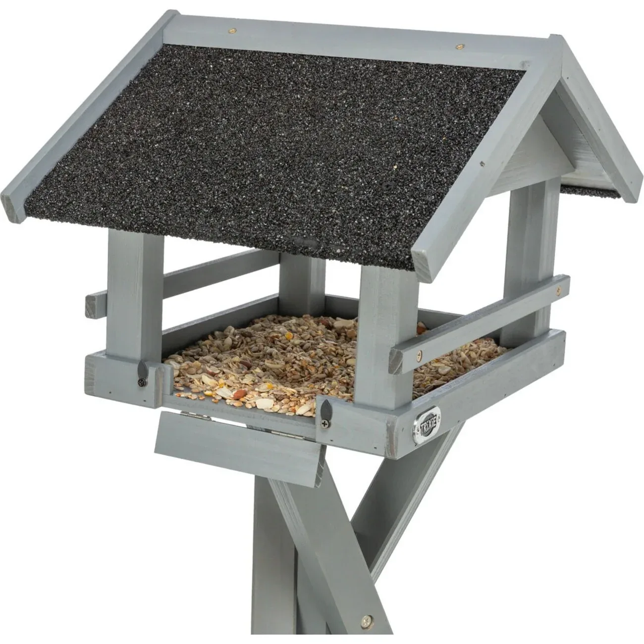 Graues natura Futterhaus mit Dachüberstand und Ständer - Image 2