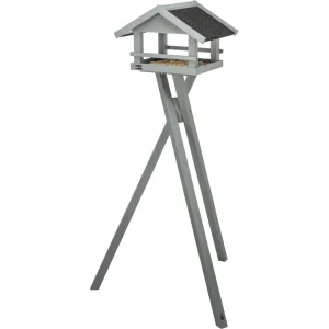 Graues natura Futterhaus mit Dachüberstand und Ständer