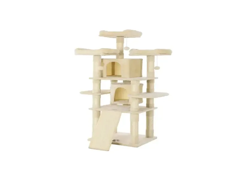 Großer Katzenbaum 172 cm hoch sandfarben mit weichem Fleece - HaustierPro