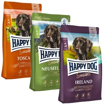 Happy Dog Supreme Kulinarische Weltreise 3 x 4 kg Toscana, Neuseeland, Ireland
