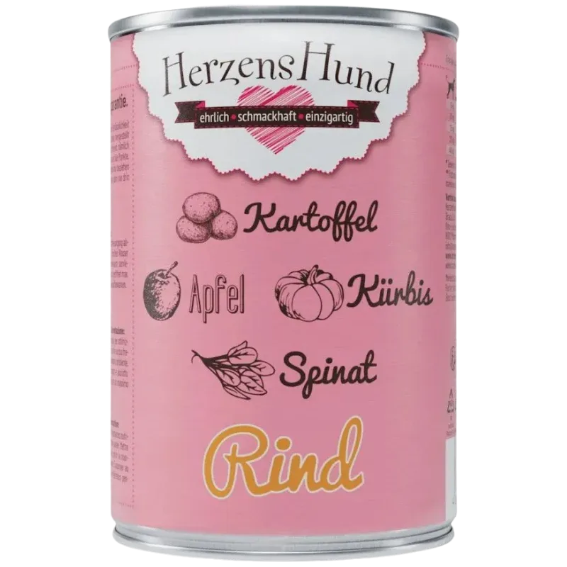 Herzenshund Rind mit Kartoffel, Kürbis, Apfel, Spinat, Leinöl 400 g