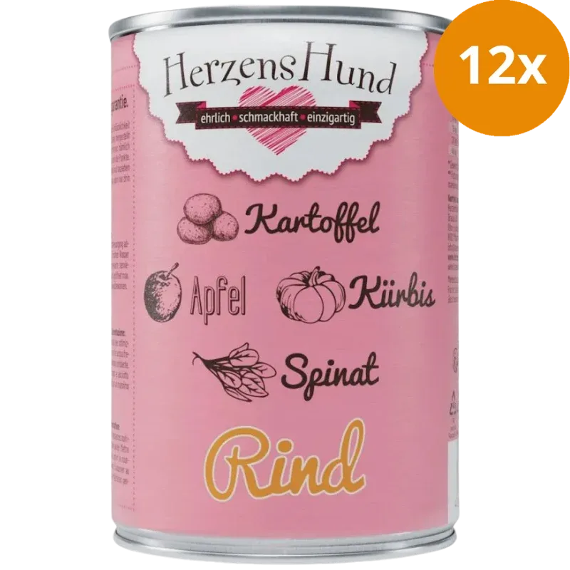 Herzenshund Rind mit Kartoffel, Kürbis, Apfel, Spinat, Leinöl 400 g - Image 2