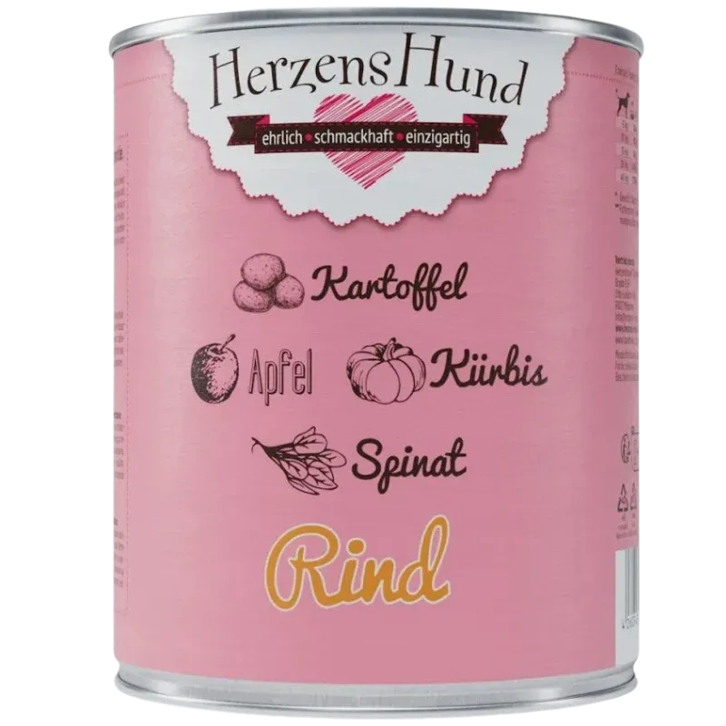 Herzenshund Rind mit Kartoffel, Kürbis, Apfel, Spinat, Leinöl 800 g