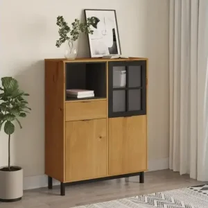 Highboard mit Glastür FLAM 92x40x122,5 cm Massivholz Kiefer - HaustierPro