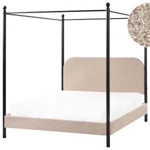 Himmelbett Bouclé DANNEMOIS 140 x 200 cm Taupe - HaustierPro