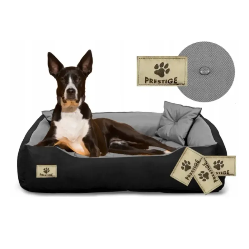 Hunde- und Katzenbett mit Kissen Codura Hundekissen Hundekorb Haustierbett Waschbar Wasserdichtes Material (Innenmaße: 115x90 / Außenmaße: 130x105cm, Grau/schwarz) in Grau - HaustierPro