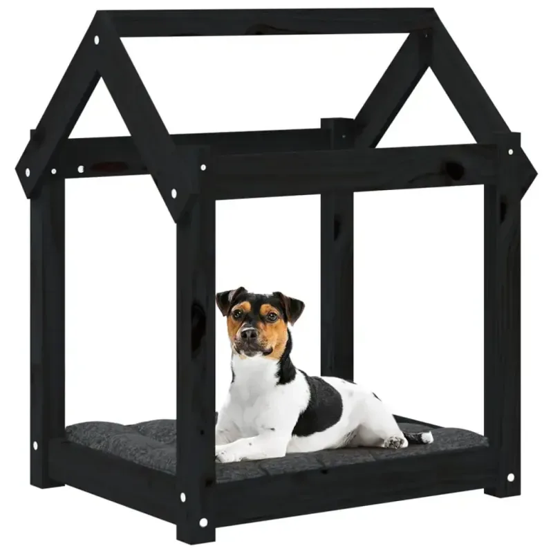 Hundebett Schwarz 61x50x70 cm Massivholz Kiefer - HaustierPro