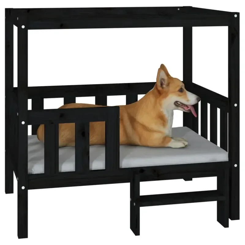 Hundebett Schwarz 95,5x73,5x90 cm Massivholz Kiefer - HaustierPro