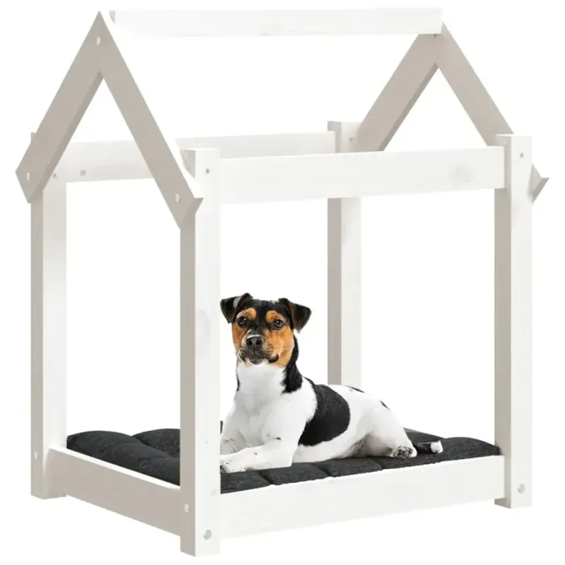 Hundebett Weiß 61x50x70 cm Massivholz Kiefer - HaustierPro