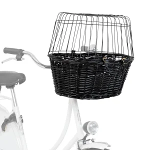 Hundefahrradkorb aus schwarzer Weide mit Gitter