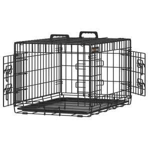 Hundekäfig klappbar mit 2 Türen und Kunststoffschale - HaustierPro