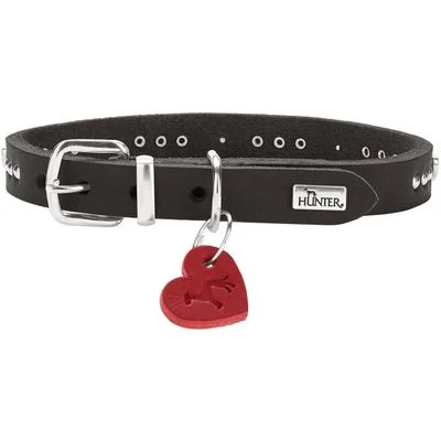 HUNTER Hundehalsband Aalborg Hearts Größe: XXS-XS, Farbe: schwarz, Halsumfang: 19 - 24 cm, Breite: 1,2 cm