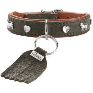 HUNTER Hundehalsband München mini Größe: XXS-XS, Farbe: grün/cognac, Halsumfang: 20 - 24 cm, Breite: 1,8 cm