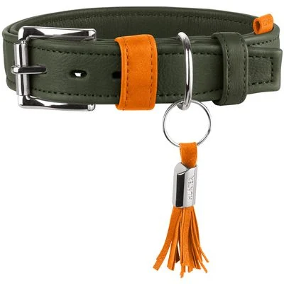 HUNTER Hundehalsband Portofino Größe: XS-S, Farbe: oliv/orange, Halsumfang: 29-35 cm, Breite: 1,8 cm