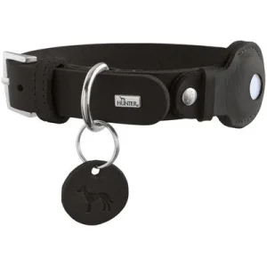 HUNTER Hundehalsband Viborg mit Halter für Apple Airtag Größe: S, Farbe: schwarz, Halsumfang: 32 - 38 cm, Breite: 2,5 cm