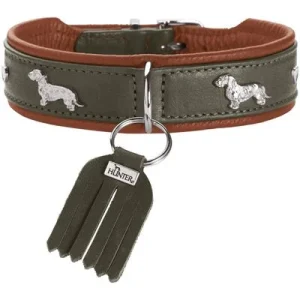 HUNTER Teckelhalsband München Größe: XS-S, Farbe: grün/cognac, Halsumfang: 28-32 cm, Breite: 3,0 cm