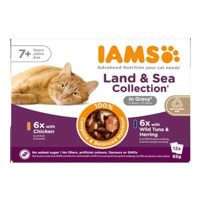 IAMS Advanced Nutrition Senior 7+ Land & Sea Collection in Sauce Mixpaket 1 (12 x 85 g, 2 Sorten)