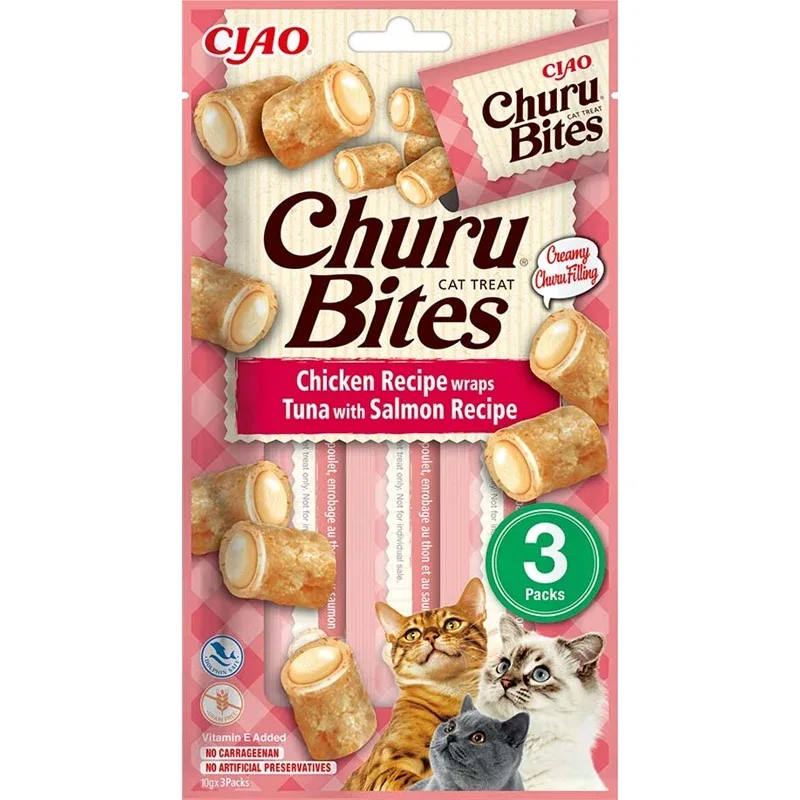Inaba Cat Churu Bites Chicken Recipe wraps Tuna with Salmon