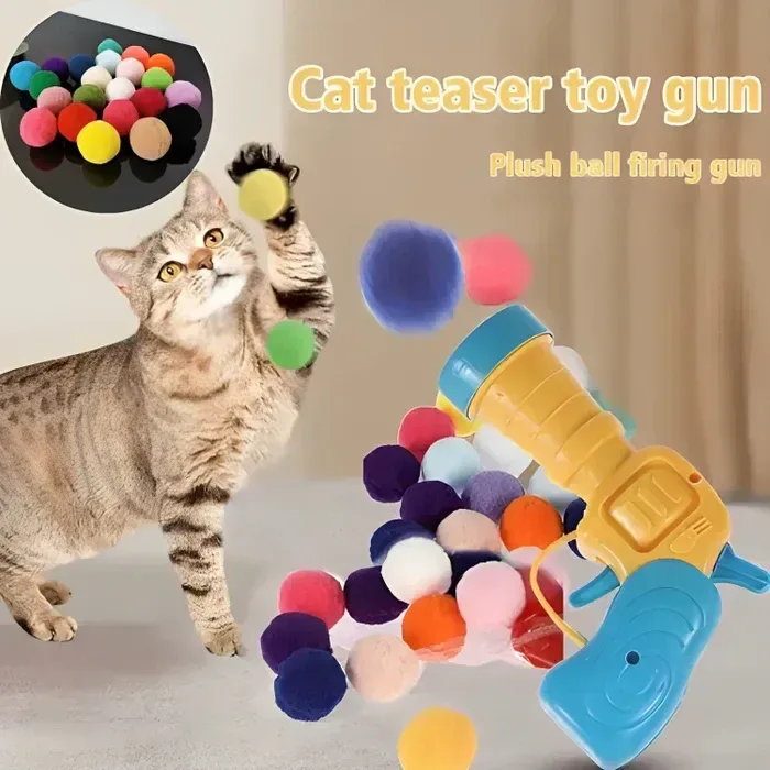 Intelligentes Futter-Spielzeug CatGun™ – Interaktiver Plüschball-Werfer für Katzen | 50% Rabatt - HaustierPro