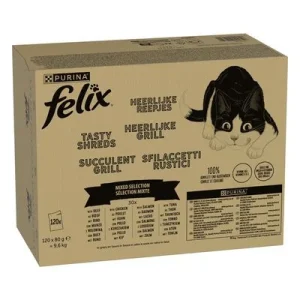 Jumbopack Felix "Tasty Shreds" Pouches 120 x 80 g Gemischte Auswahl in Sauce