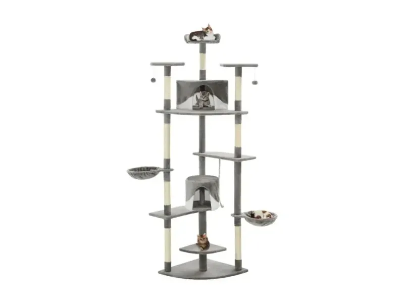 Katzen-Kratzbaum mit Sisal-Kratzsäulen 203 cm Grau und Weiß Maschinenwaschbar - HaustierPro