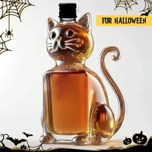 Kedi Form Cam Tasarım Şişe | Şeffaf Dekoratif Obje (300 ml) - HaustierPro