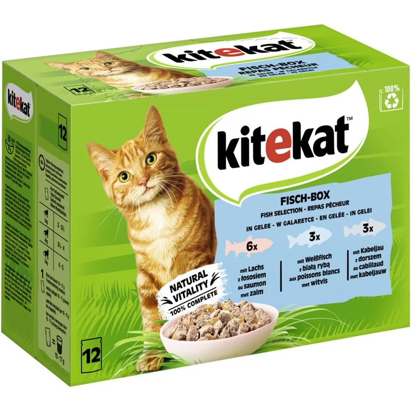 Kitekat Portionsbeutel Multipack Fisch-Box in Gelee 12x85g
