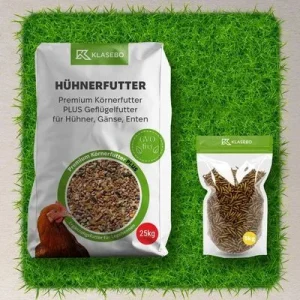 KLASEBO Premium Hühnerfutter-Set mit getrockneten Schwarzkopfmaden 25 kg + 5 kg