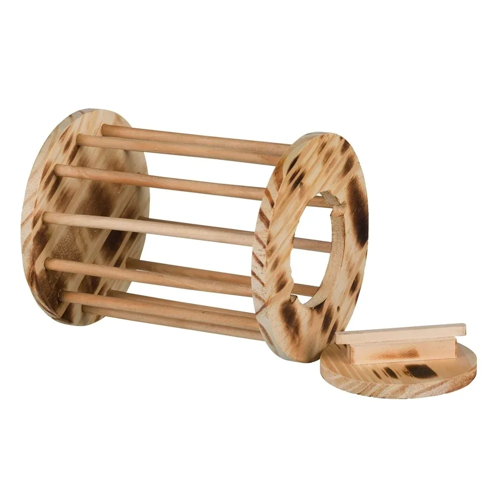 Kleintier Heuraufe rund mit Deckel Holz, geflammt - Image 2
