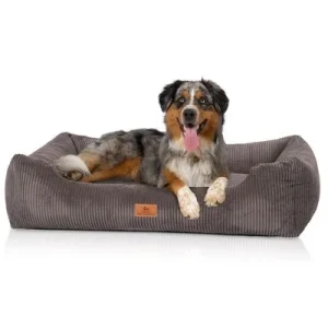 Knuffelwuff Hundebett aus Cord mit Handwebcharakter Olivia M-L 85 x 63cm Braungrau