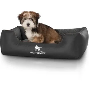 Knuffelwuff Hundebett Milan aus laser-gestepptem Kunstleder M-L 85 x 63cm Schwarz