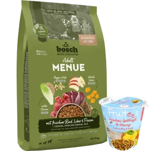 Kombipaket bosch HPC MENUE Adult Rind + GRATIS bosch Fruitees frisches Geflügel & Mango