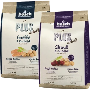 Kombipaket bosch HPC Plus Adult Strauß & Kartoffel 2,5 kg & bosch HPC Plus Adult Forelle & Kartoffel 2,5 kg
