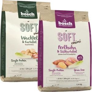 Kombipaket bosch HPC Soft Mini mit Perlhuhn & Süßkartoffel 2,5 kg + bosch HPC Soft Mini mit Wachtel & Kartoffel 2,5 kg