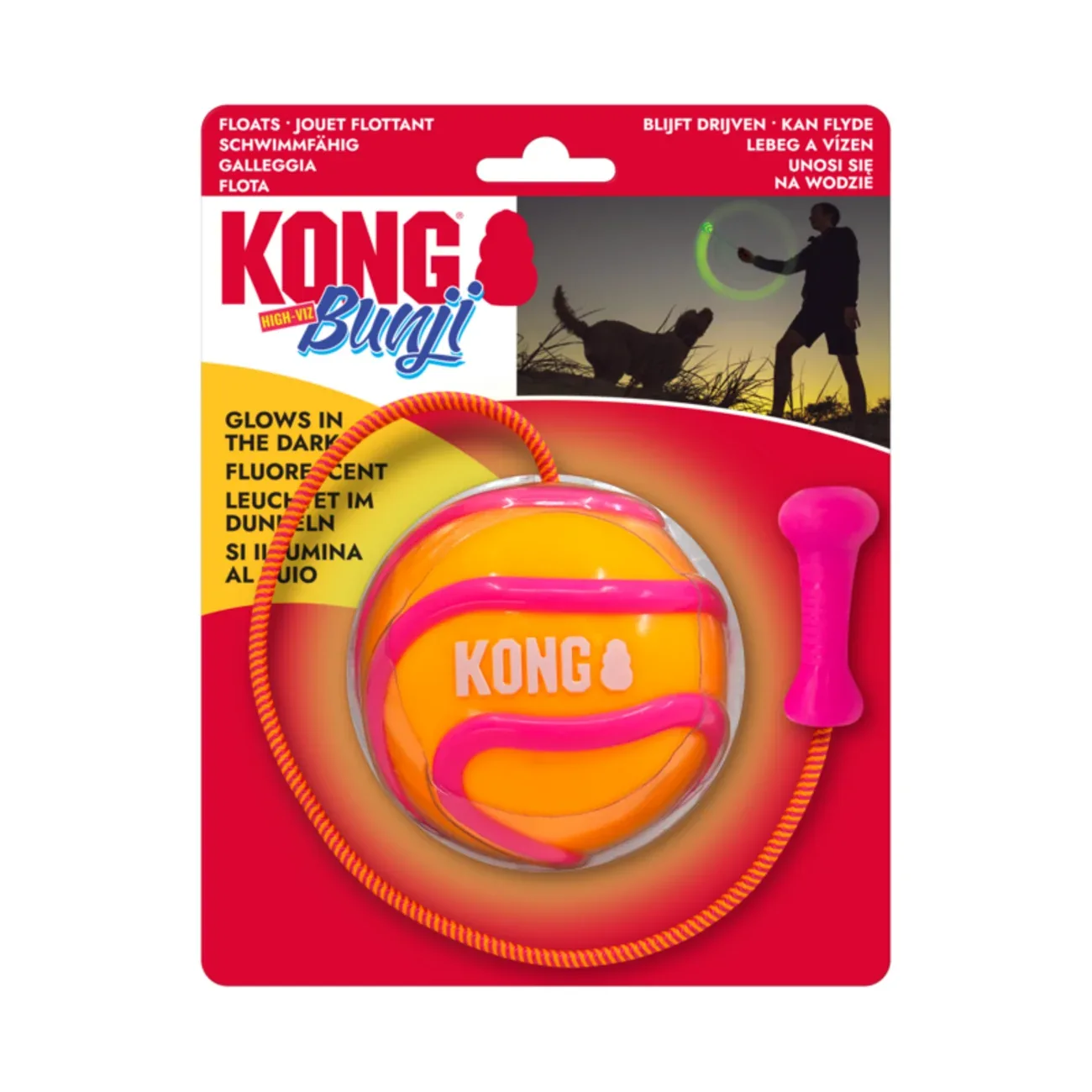 KONG Bunji High-Viz Ball – Leuchtender Hundeball mit Bungee-Seil & schwimmfähig - Image 2