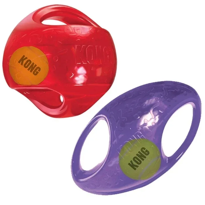 KONG Jumbler – 2-in-1 Hundespielzeug mit Tennisball & Quietscher | Ball & Football
