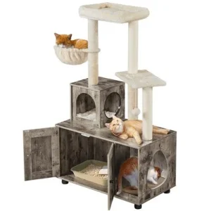 Kratzbaum mit Katzenschrank für Katzenklo 135 cm hoch
