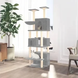 Kratzbaum mit Sisal-Kratzsäulen Hellgrau 180 cm - HaustierPro