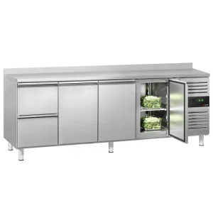 Kühltisch ECO - 2230x700mm - mit 3 Türen & 2 Schubladen & mit Aufkantung - HaustierPro