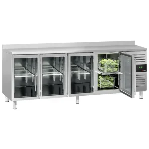 Kühltisch ECO - 2230x700mm - mit 4 Glastüren & Aufkantung - HaustierPro